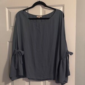 LOFT Slate Blue Blouse with Tie Sleeves